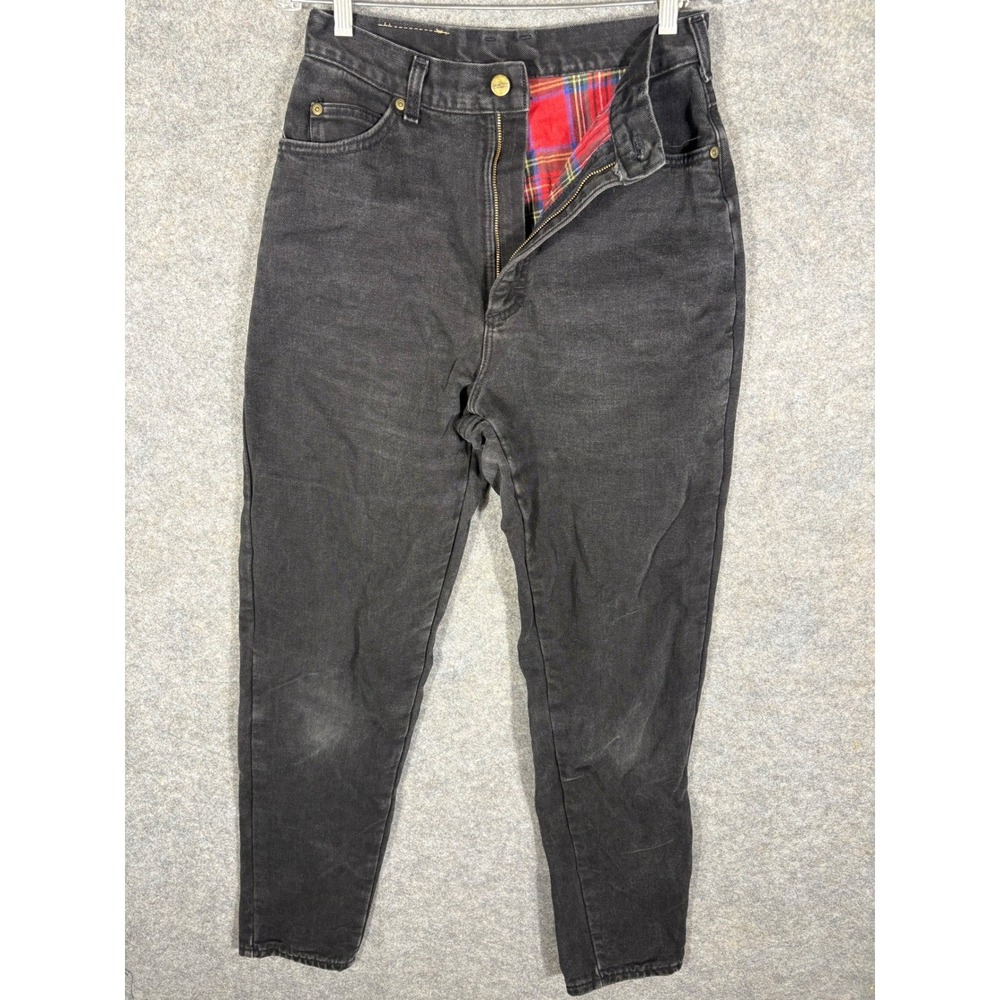 L.L. Bean Black Plaid Lined Denim Jeans Women's 28x32 High Rise Straight Leg